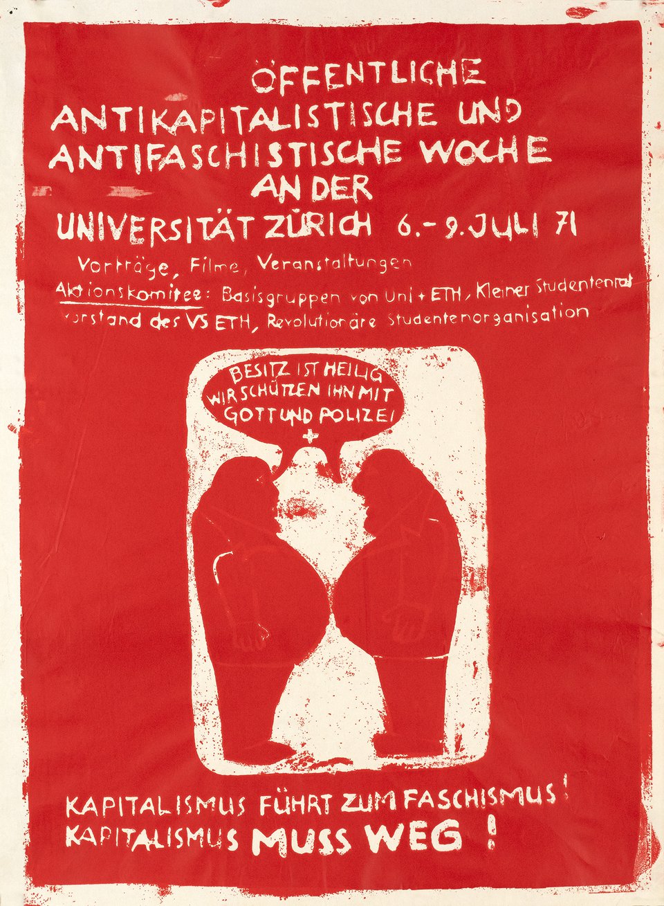 Öffentliche Antikapitalistische und Antifaschistische Woche an der Universität Zürich – Affiche ancienne – ANONYMOUS – 1971