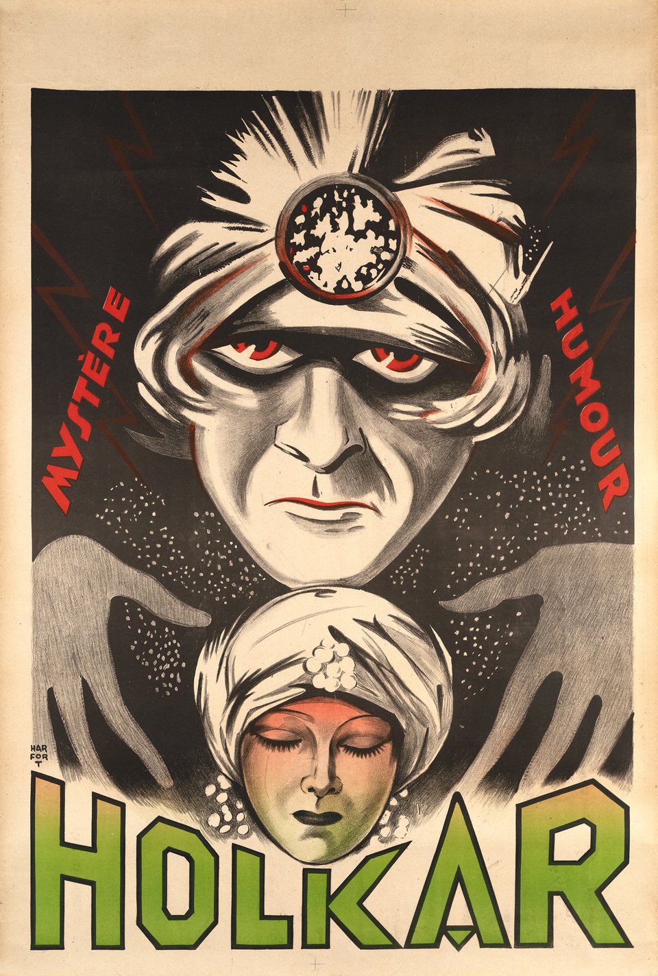 Holkar, Mystère, humour – Affiche ancienne – HARFORT – 1920