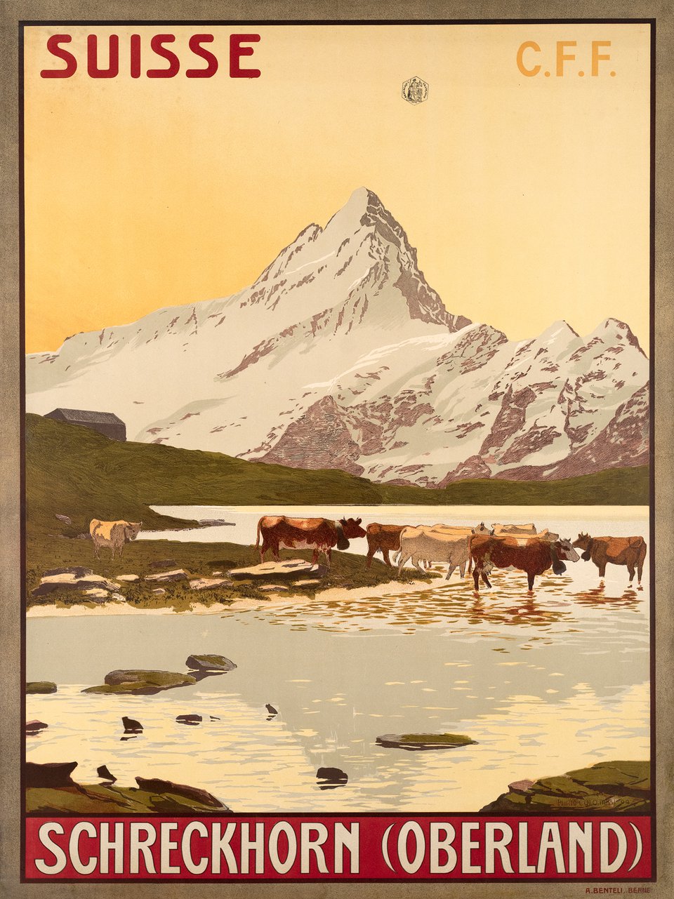 Schreckhorn, Oberland, Suisse, CFF – Affiche ancienne – Plinio COLOMBI – 1904