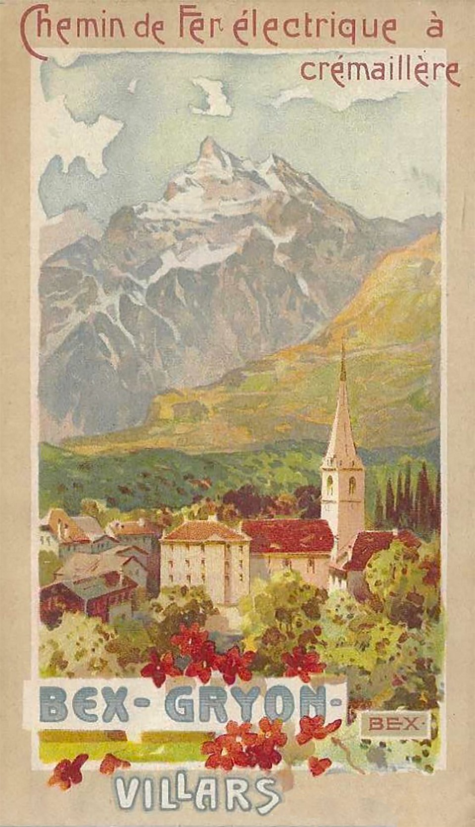 Bex-Gryon-Villars, Chemin de fer électrique à crémaillère, Prospectus – Affiche ancienne – Anton RECKZIEGEL – 1900