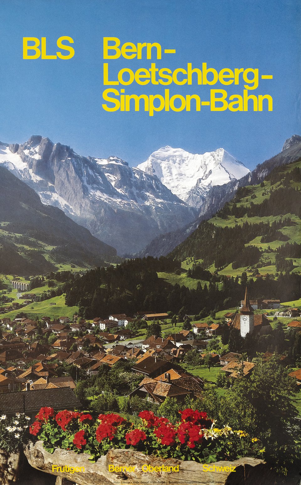 BLS, Bern-Loetschberg-Simplon-Bahn, Frutigen – Vintage poster – KREBS, LÖTSCHER – 1970