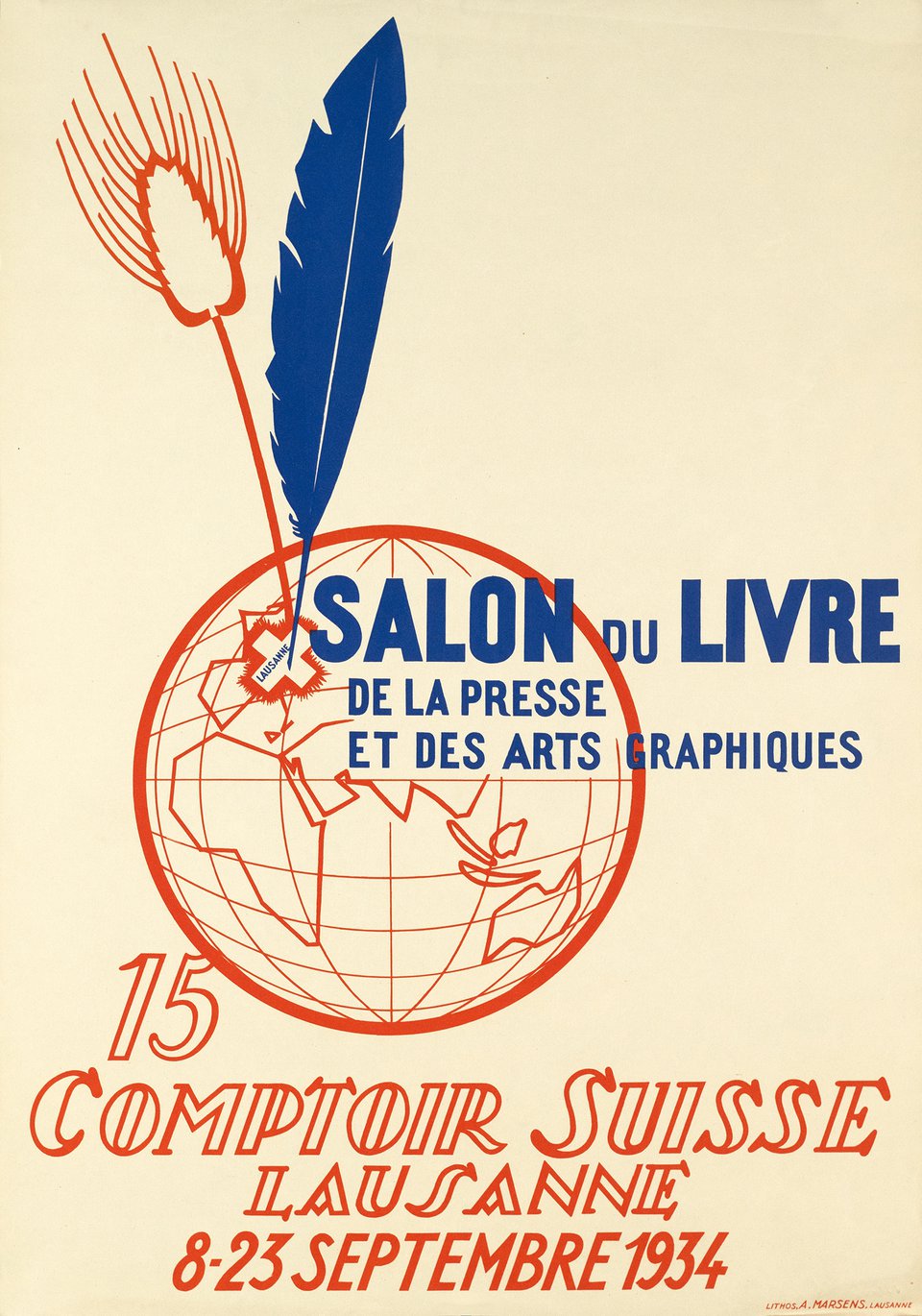 Salon du Livre de la presse et des arts graphique, 15 Comptoir Suisse Lausanne – Affiche ancienne – ANONYMOUS – 1934