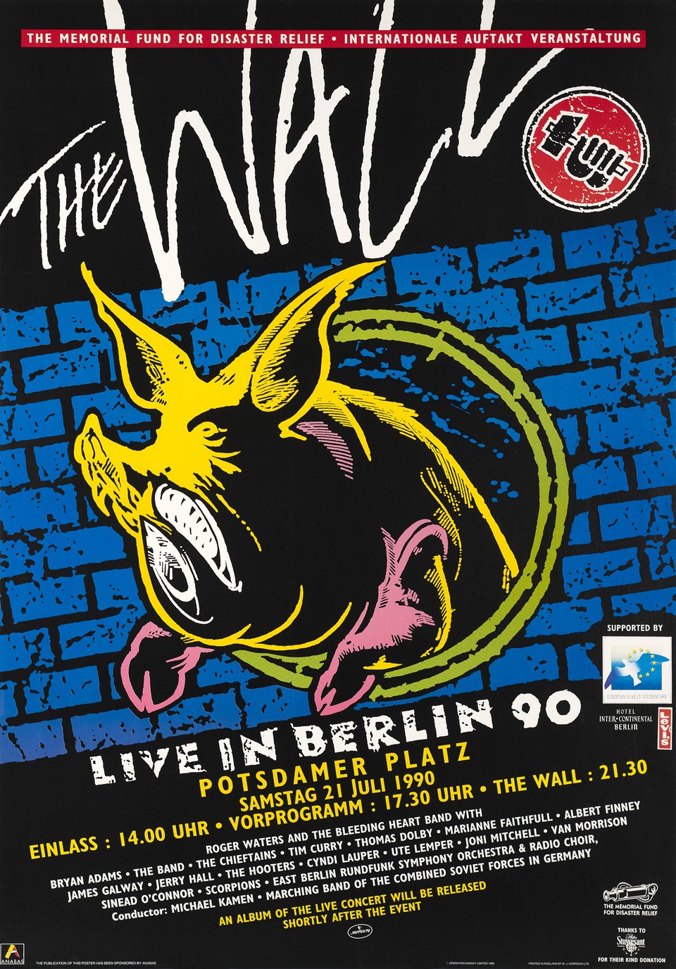 The Wall, Live in Berlin 90, The memorial fund for disaster relief – Affiche ancienne – ANONYMOUS – 1990