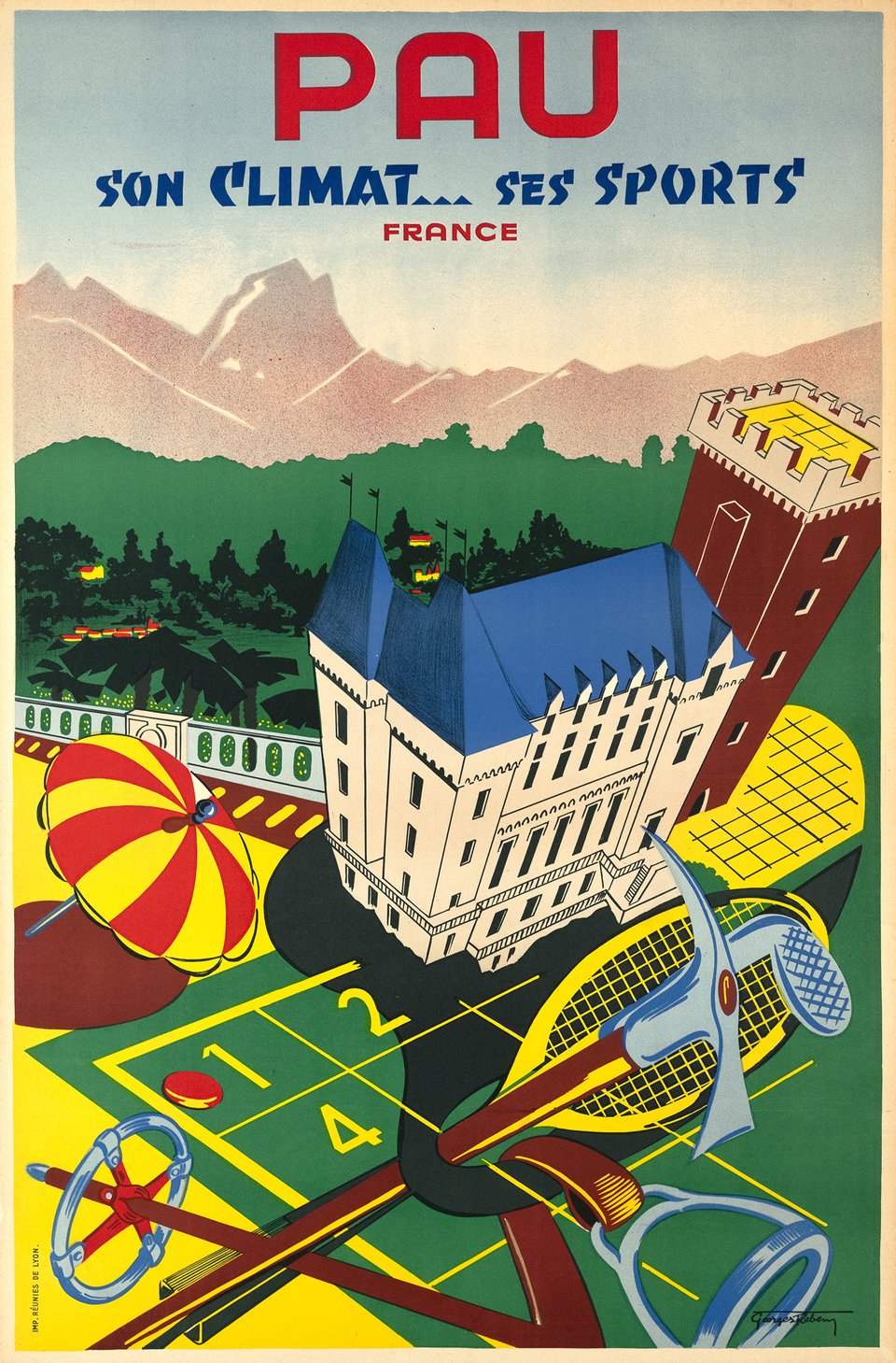 Pau, son climat...ses sports, France – Affiche ancienne – Georges REBEN – 1935