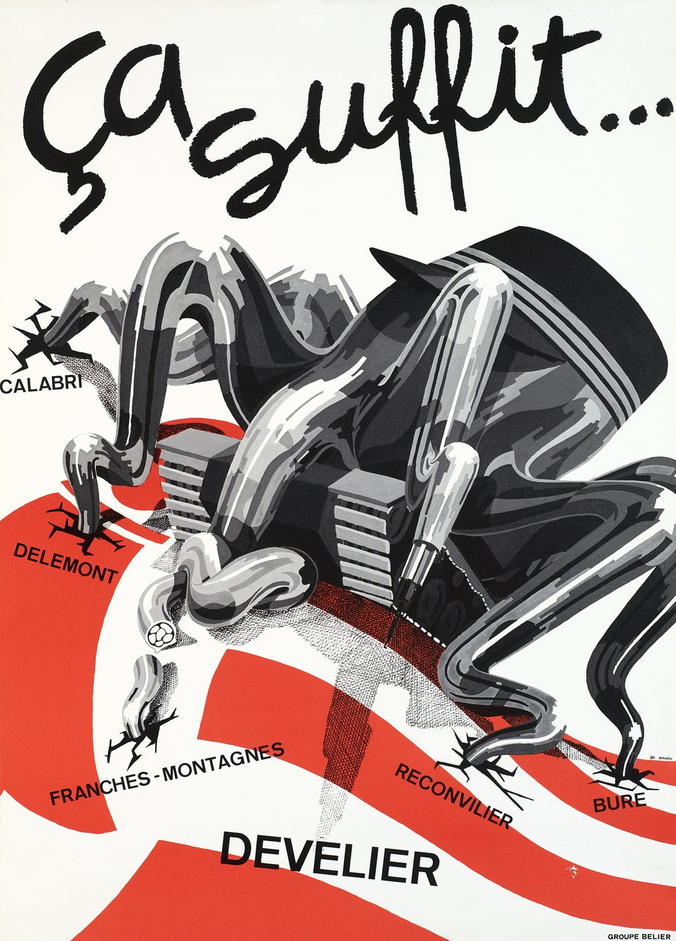 Calabri, Delemont, Franche-montagnes, Develier, Reconvilier, Bure, Ça Suffit... – Vintage poster – BOUBOU – 1980