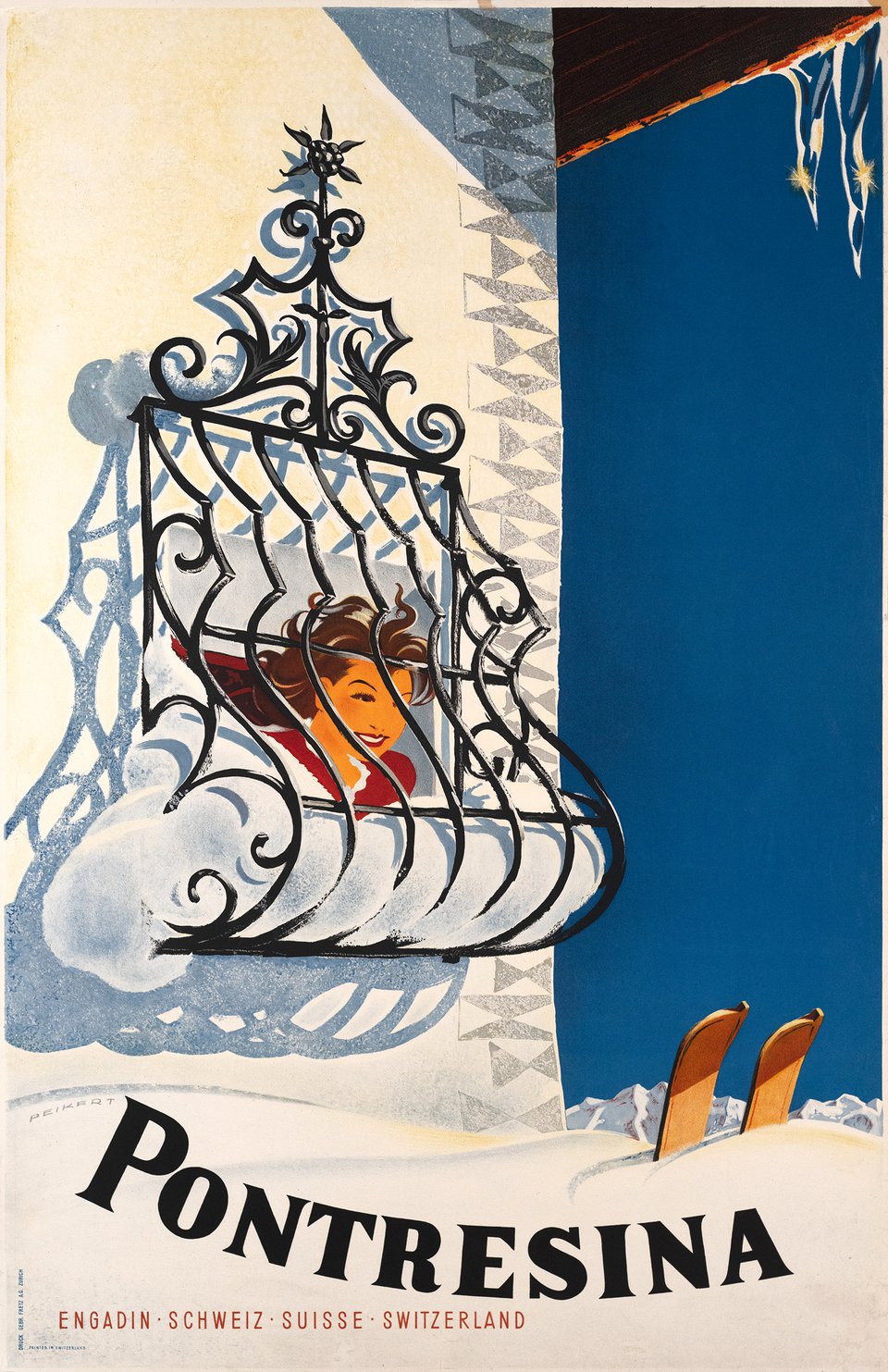 Pontresina Engadin, Schweiz Suisse Switzerland – Affiche ancienne – Martin PEIKERT – 1946
