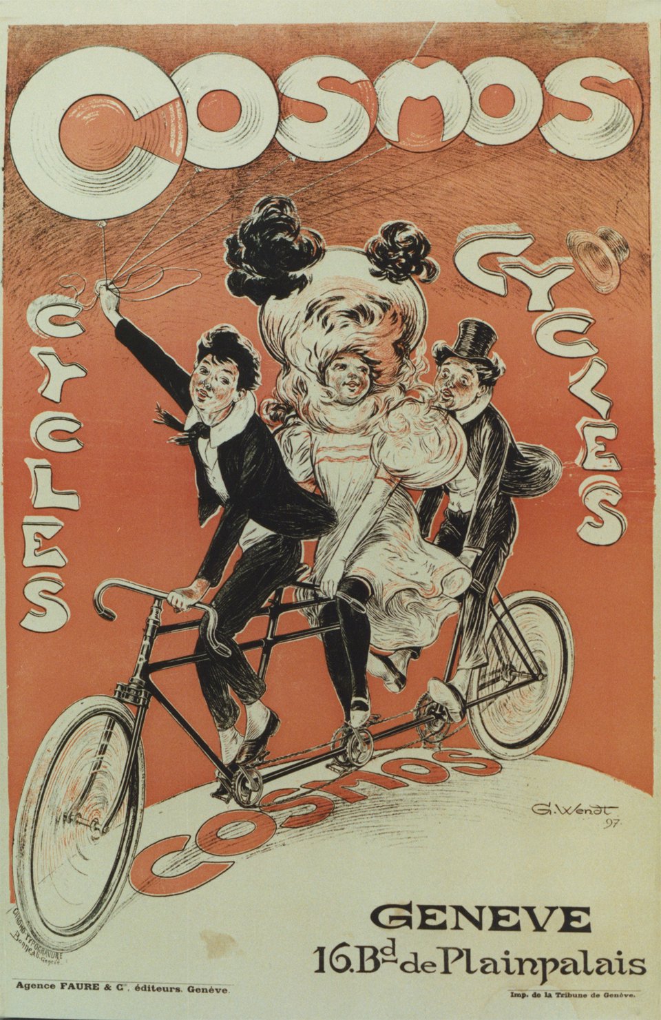 Cycles Cosmos, Plainpalais, Genève – Affiche ancienne – G. WENDT – 1897