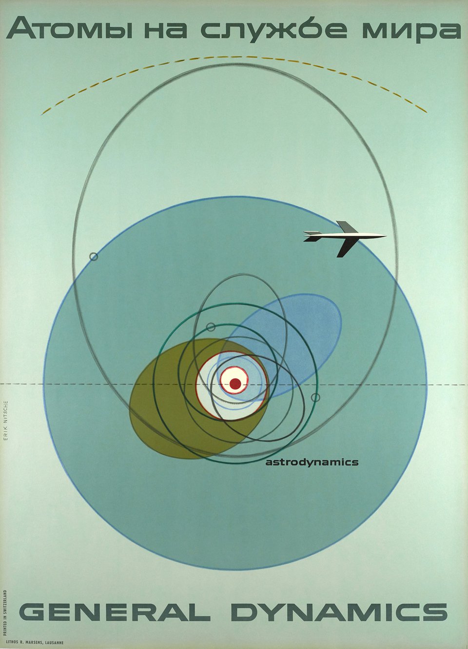General Dynamics, Атомы на служóе мира, astrodynamics, atoms for peace – Affiche ancienne – Erik NITSCHE – 1955