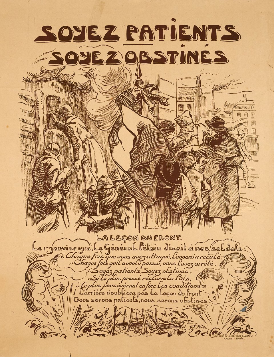 Soyez Patients, Soyez Obstinés – Affiche ancienne – PROUVE – 1918