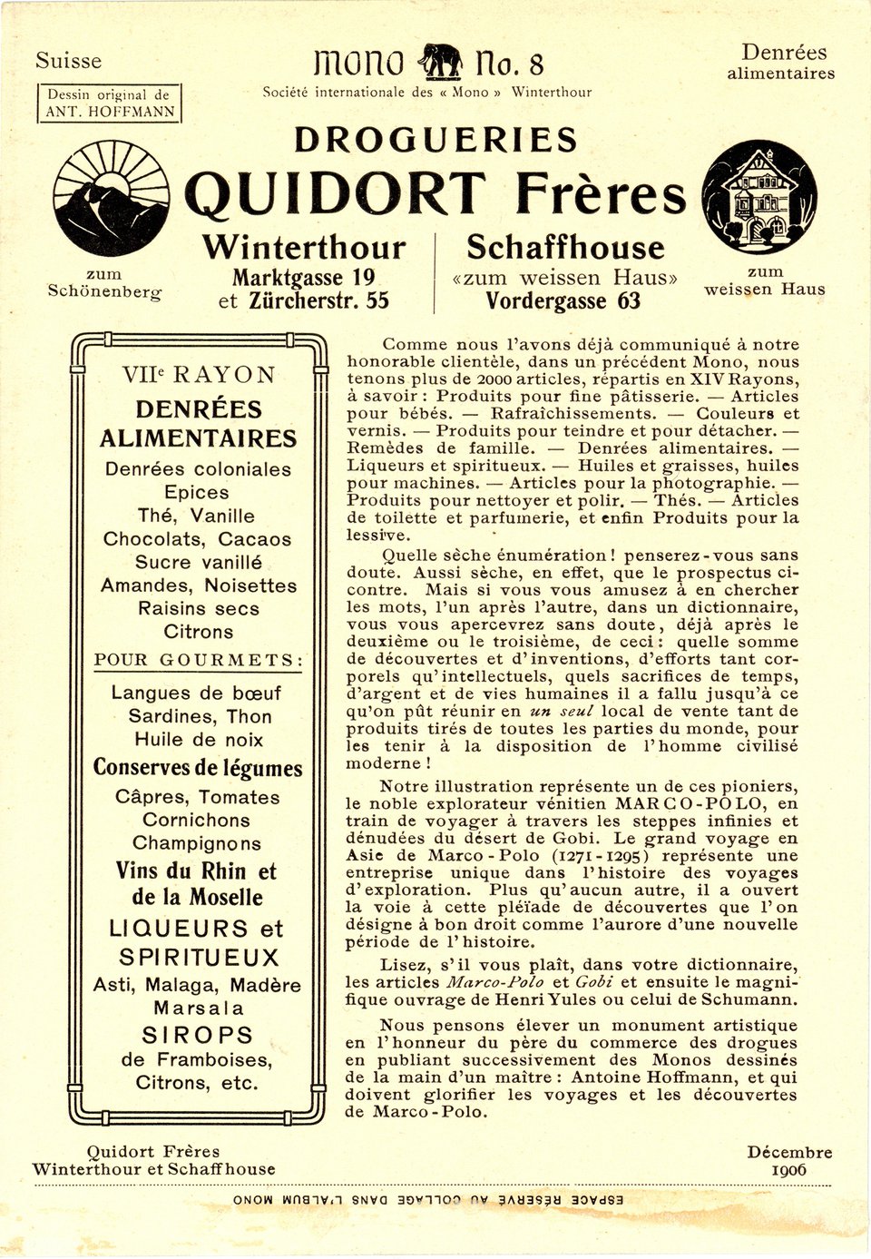 Drogueries Quidort Frères, Carte Mono