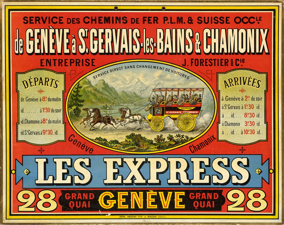 Genève à St. Gervais les Bains & Chamonix, les Express Genève – Vintage poster – ANONYMOUS – 1885