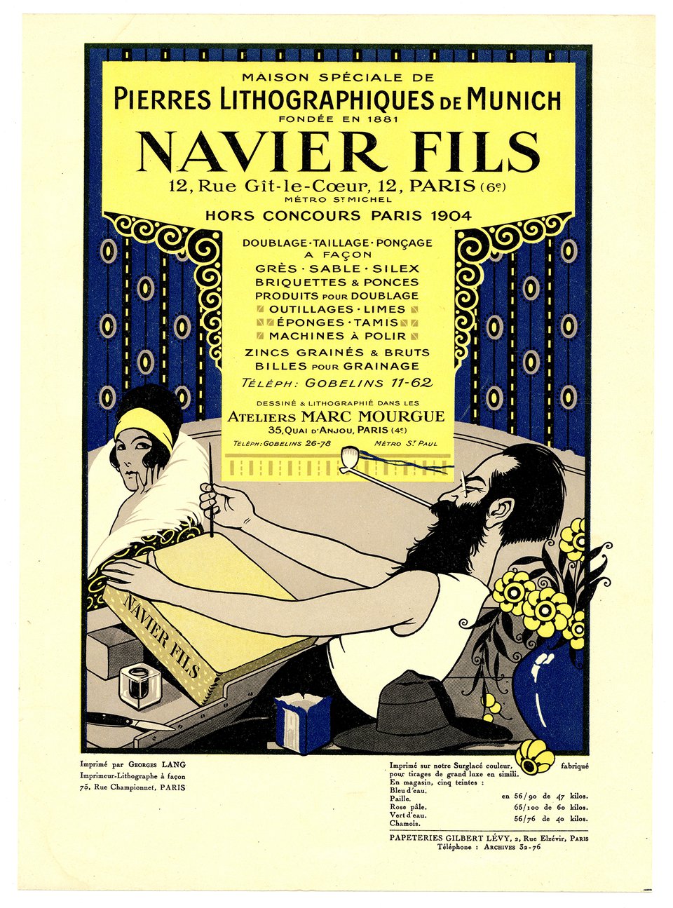 Navier Fils, Pierres lithographiques de Munich – Vintage poster – marc MOURGUE – 1904