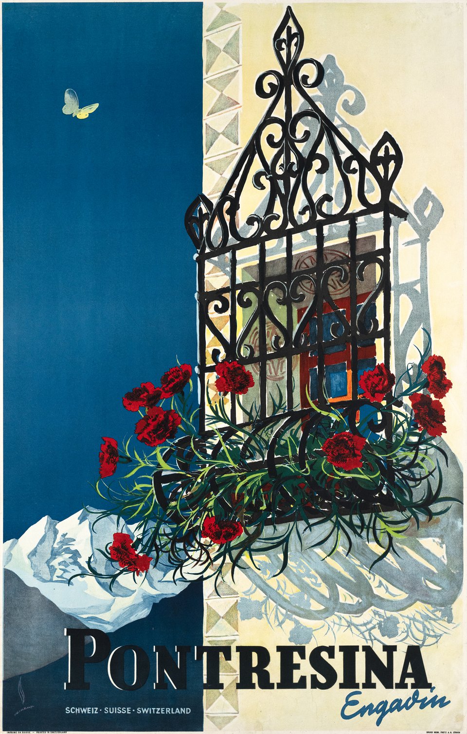 Pontresina Engadin, Schweiz Suisse Switzerland, first edition – Affiche ancienne – Martin PEIKERT – 1938