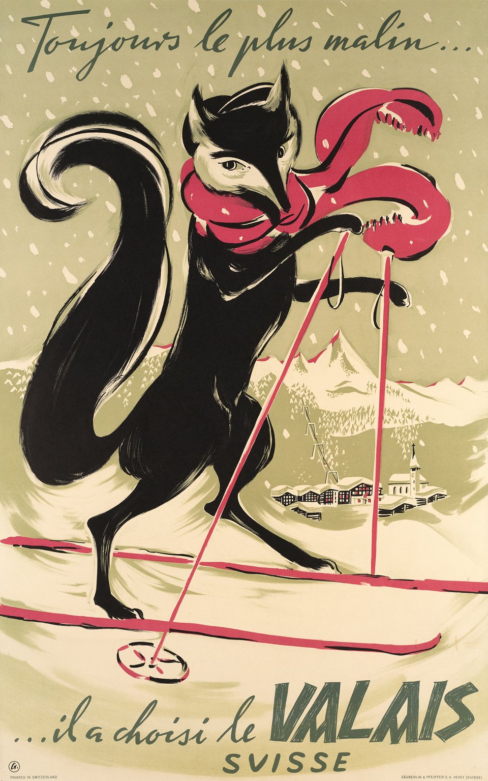 Toujours le plus malin, il a choisi le Valais, Suisse – Vintage poster – Jean & Lucien GONGORO – 1951