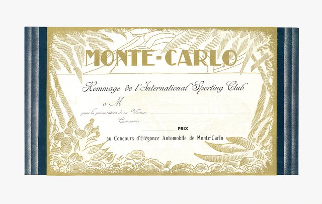 Monte-Carlo, Prix au Concours d'Élégance Automobile de Monte-Carlo, Hommage de l'International Sporting Club