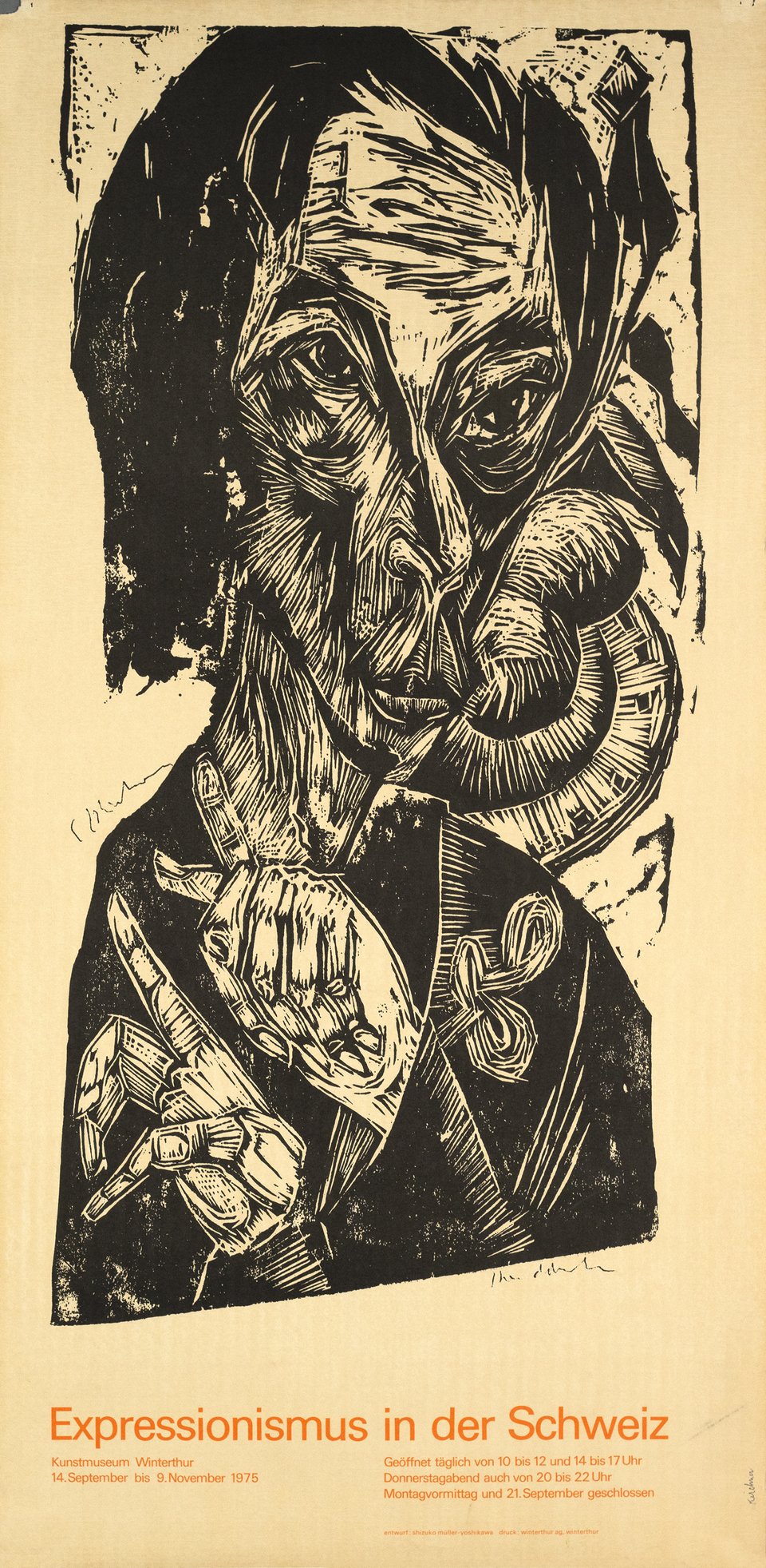 Expressionismus in der Schweiz, Kunstmuseum Winterthur – Affiche ancienne – Shizuko MÜLLER-YOSHIKAWA – 1975