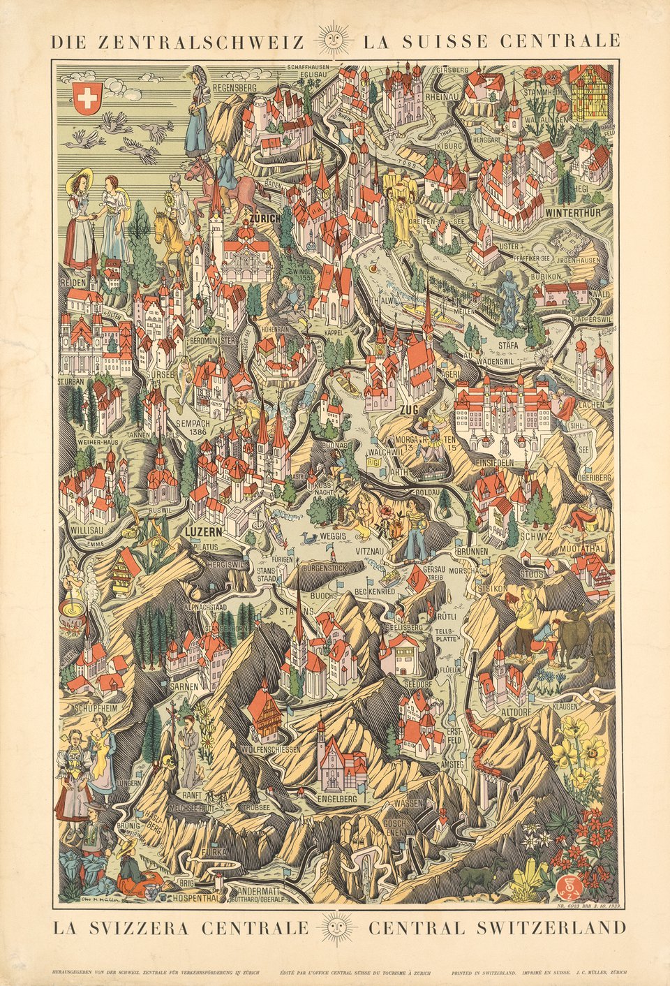 La Suisse Centrale, Central Switzerland – Vintage poster – Otto M. MÜLLER – 1939