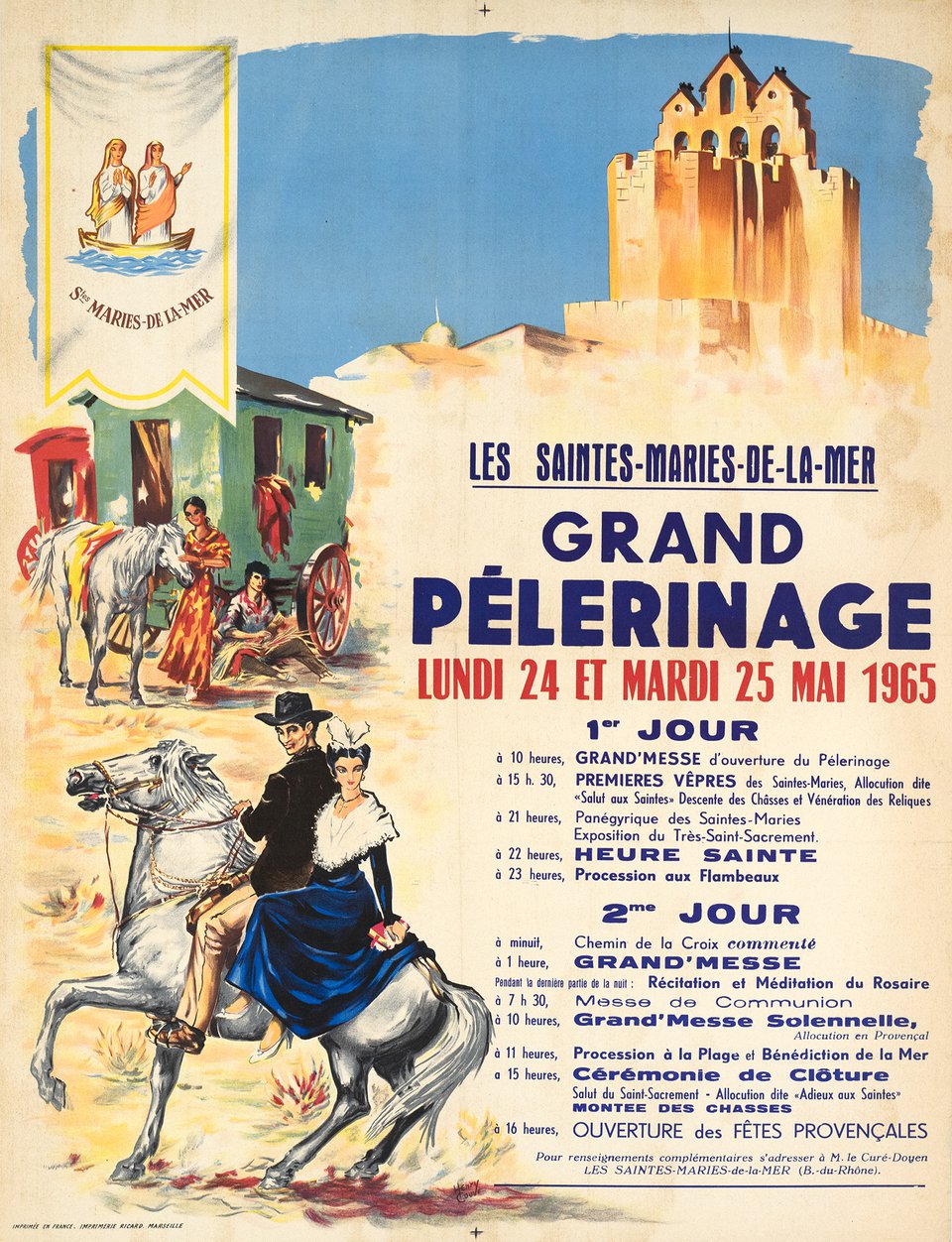 Les Saintes-Maries-de-la-Mer, Grand Pélerinage – Vintage poster – Henry COUVE – 1965