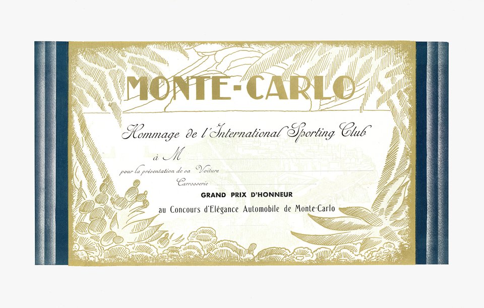 Monte-Carlo, Grand Prix d'Honneur au Concours d'Élégance Automobile de Monte-Carlo, Hommage de l'International Sporting Club – Vintage poster – ANONYMOUS – 1960