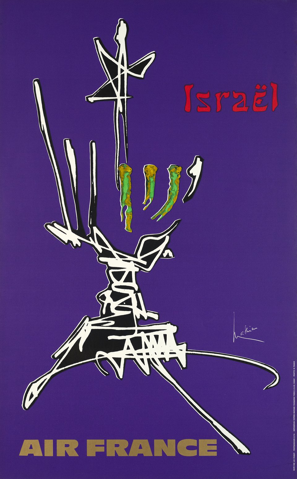 Air France, Israël – Affiche ancienne – Georges MATHIEU – 1967