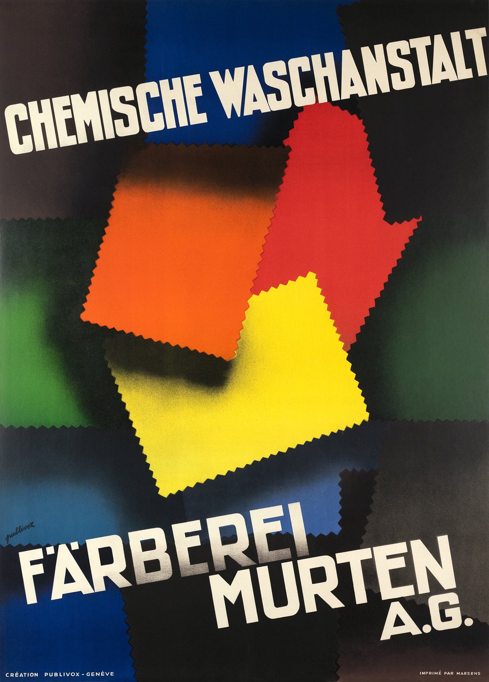 Färberei Murten A.G., Chemische Waschanstalt – Affiche ancienne – PUBLIVOX – 1935
