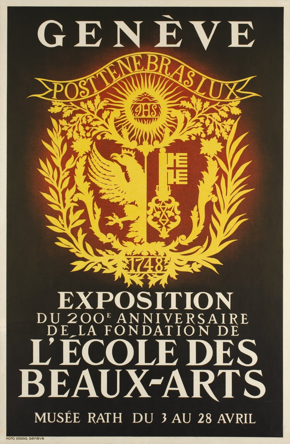 Exposition du 200ème anniversaire des Beaux-Arts, Genève – Affiche ancienne – ANONYMOUS – 1948