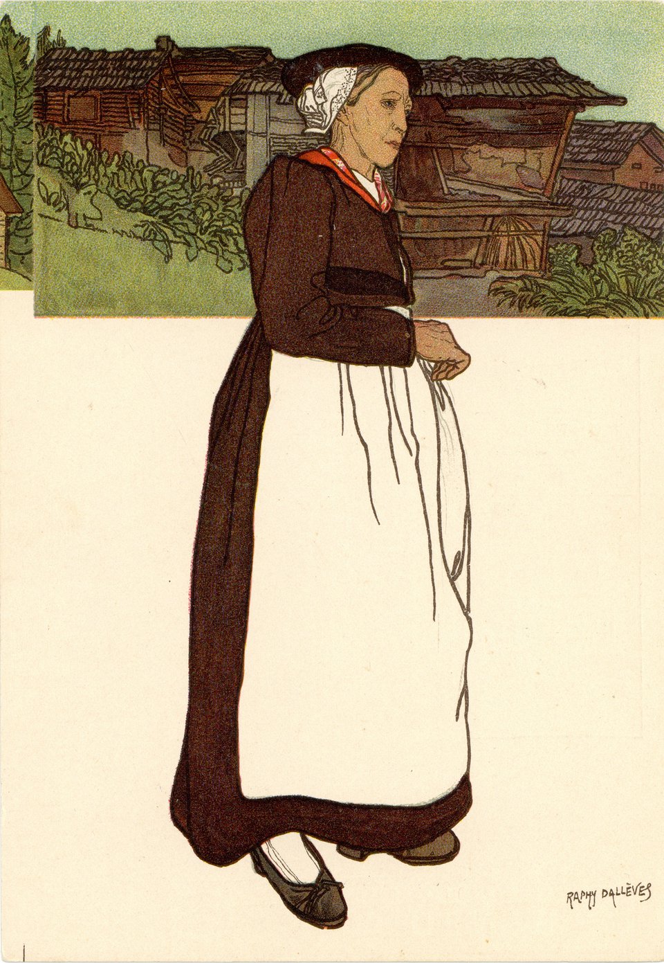 Menu Helvetica, costume valaisan – Affiche ancienne – Raphy DALLEVES – 1907