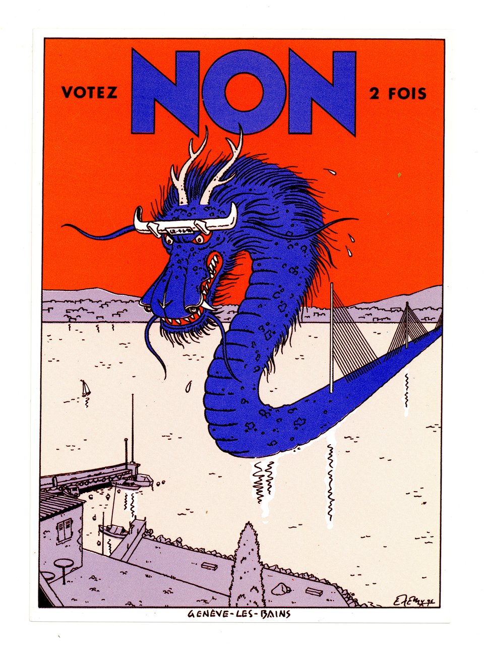 Votez NON 2 fois – Affiche ancienne – EXEM, Emmanuel EXCOFFIER – 1996