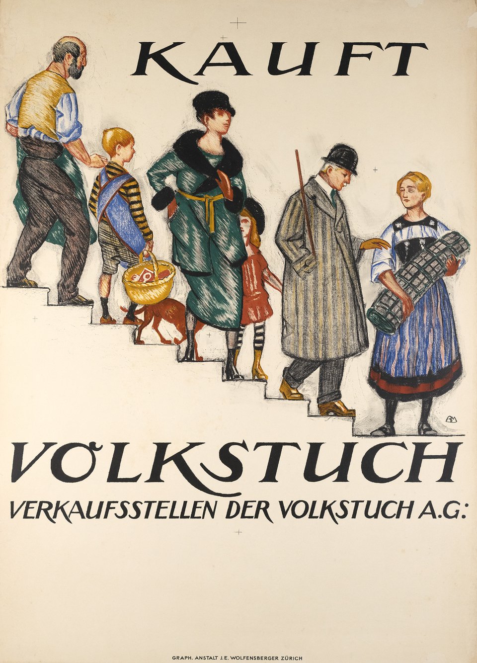 Kauft Volkstuch,Verkaufsstellen der Volkstuch A.G. – Vintage poster – Burkhard MANGOLD – 1920