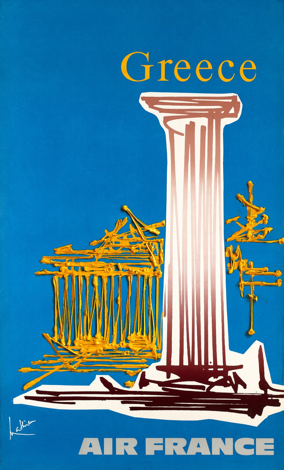 Air France, Greece – Affiche ancienne – Georges MATHIEU – 1967