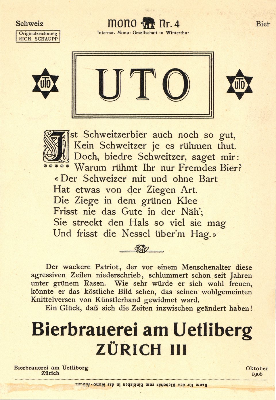 Bierbrauerei UTO, Carte Mono