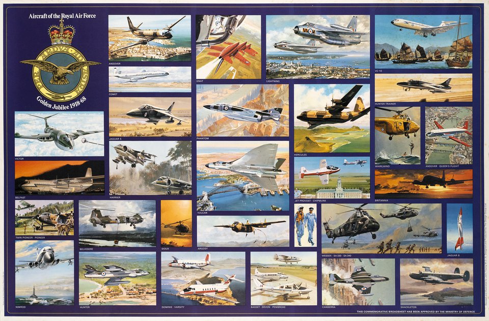 Aircraft of the Royal Air Force, Golden Jubilee 1918-68 – Affiche ancienne – John YOUNG – 1968
