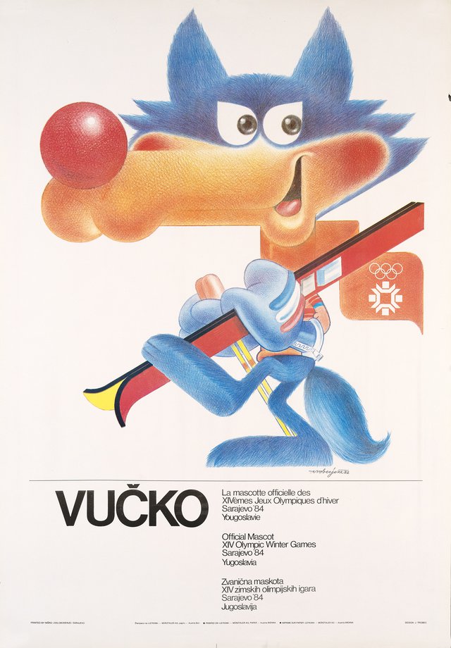 Vucko, la mascotte officielle des XIVèmes Jeux Olympiques d'Hiver Sarajevo, Yougoslavie