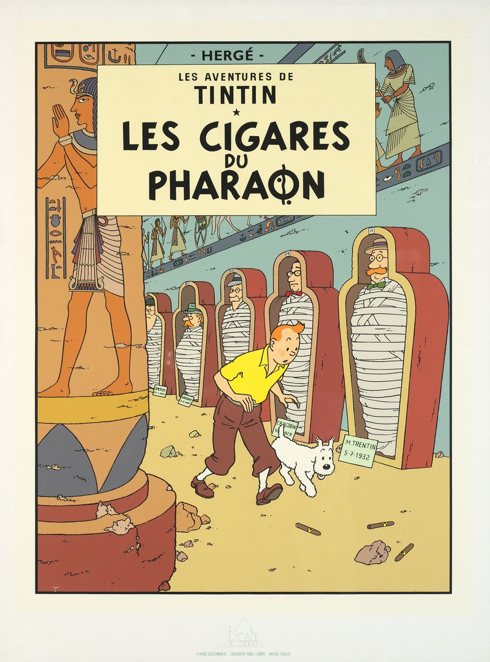 Les aventures de Tintin, Les Cigares du Pharaon – Vintage poster – Hergé – 1987