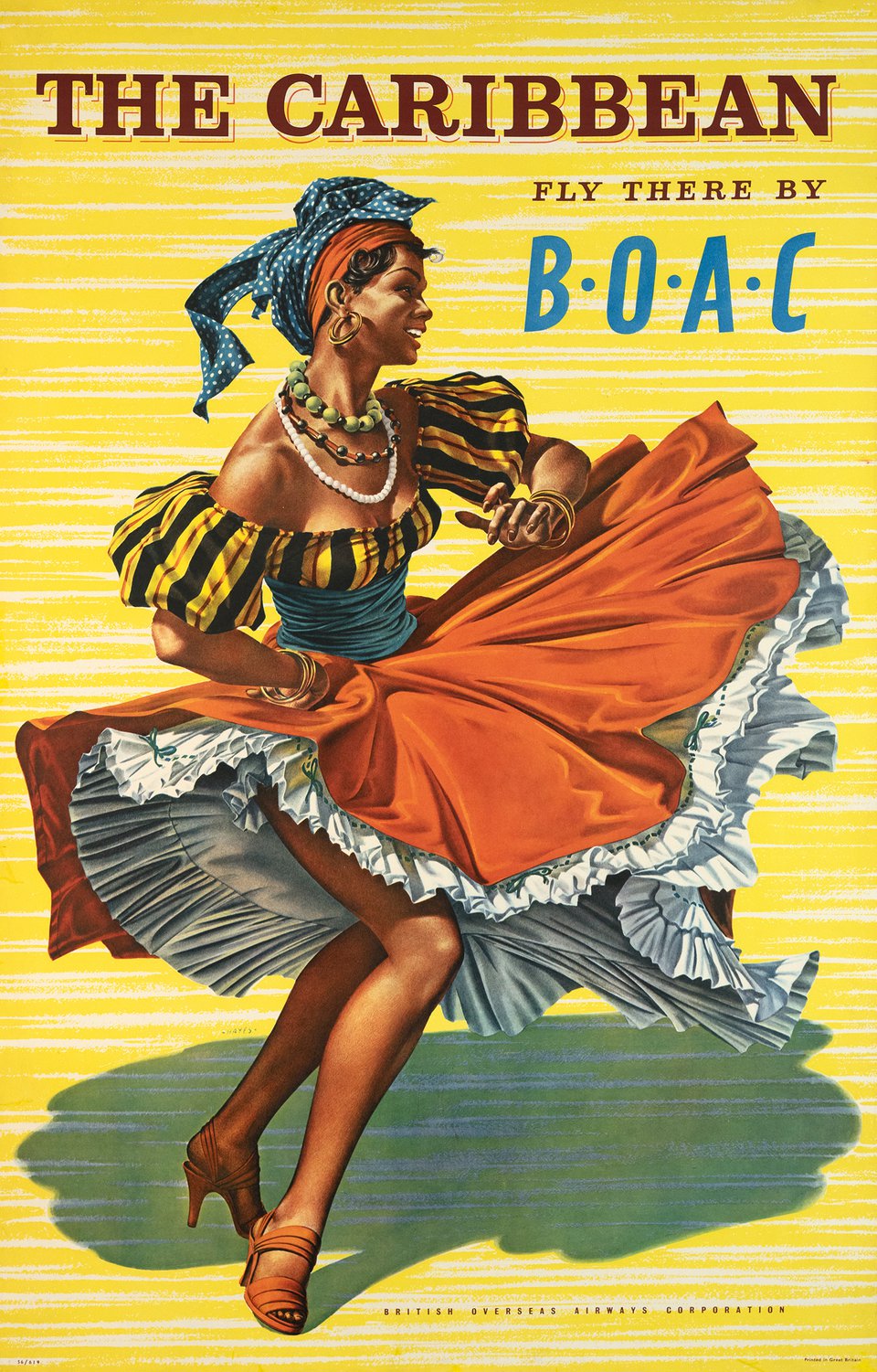 The Caribean, Fly there by B.O.A.C. – Affiche ancienne – Albert HAYES – 1956