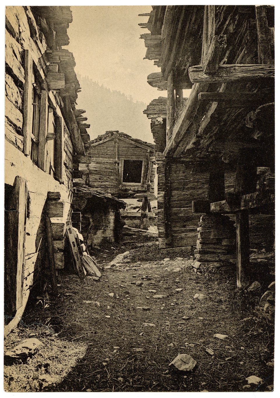 Mazots à Z’Mutt près de Zermatt, Carte Mono – Affiche ancienne – Edouard POTTERAT – 1904