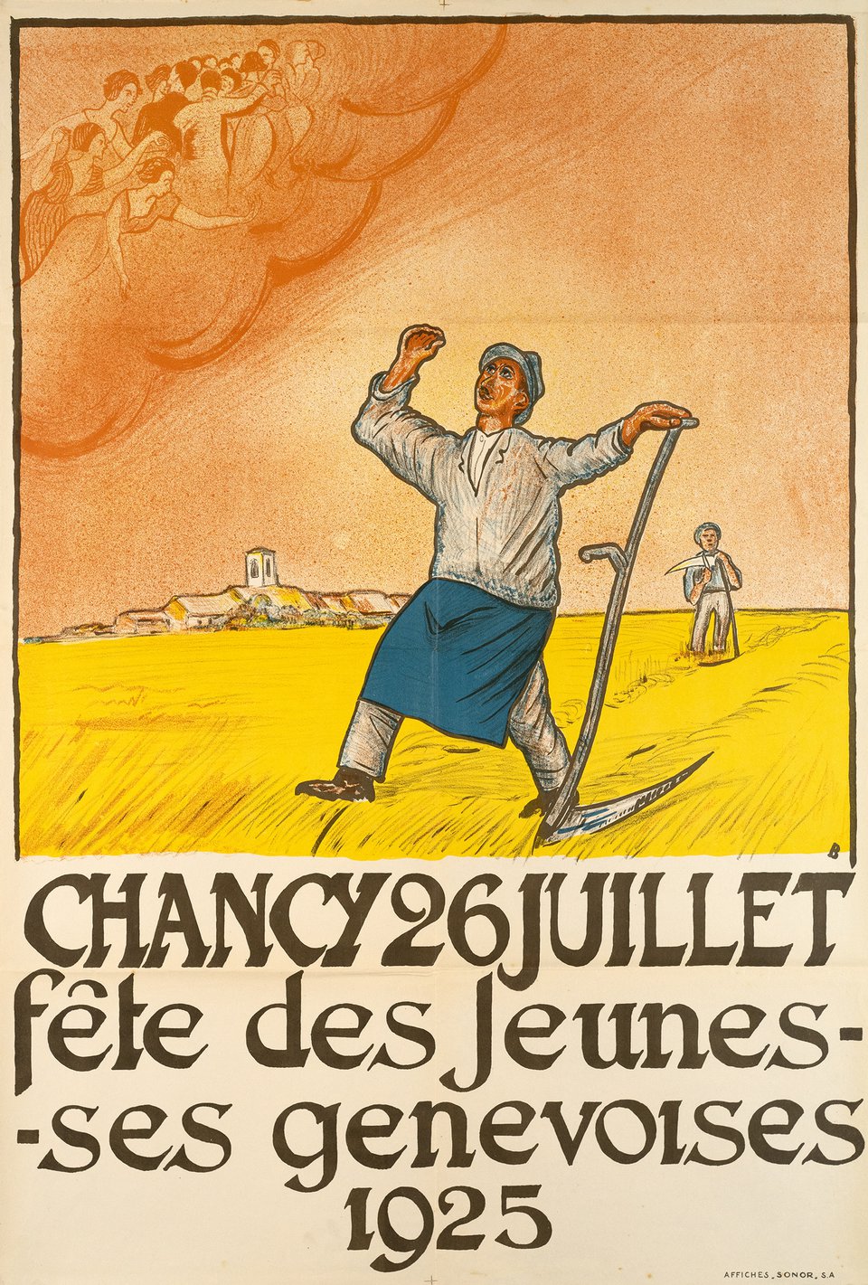 Chancy, Fête des Jeunesses genevoises – Affiche ancienne – E.B. – 1925