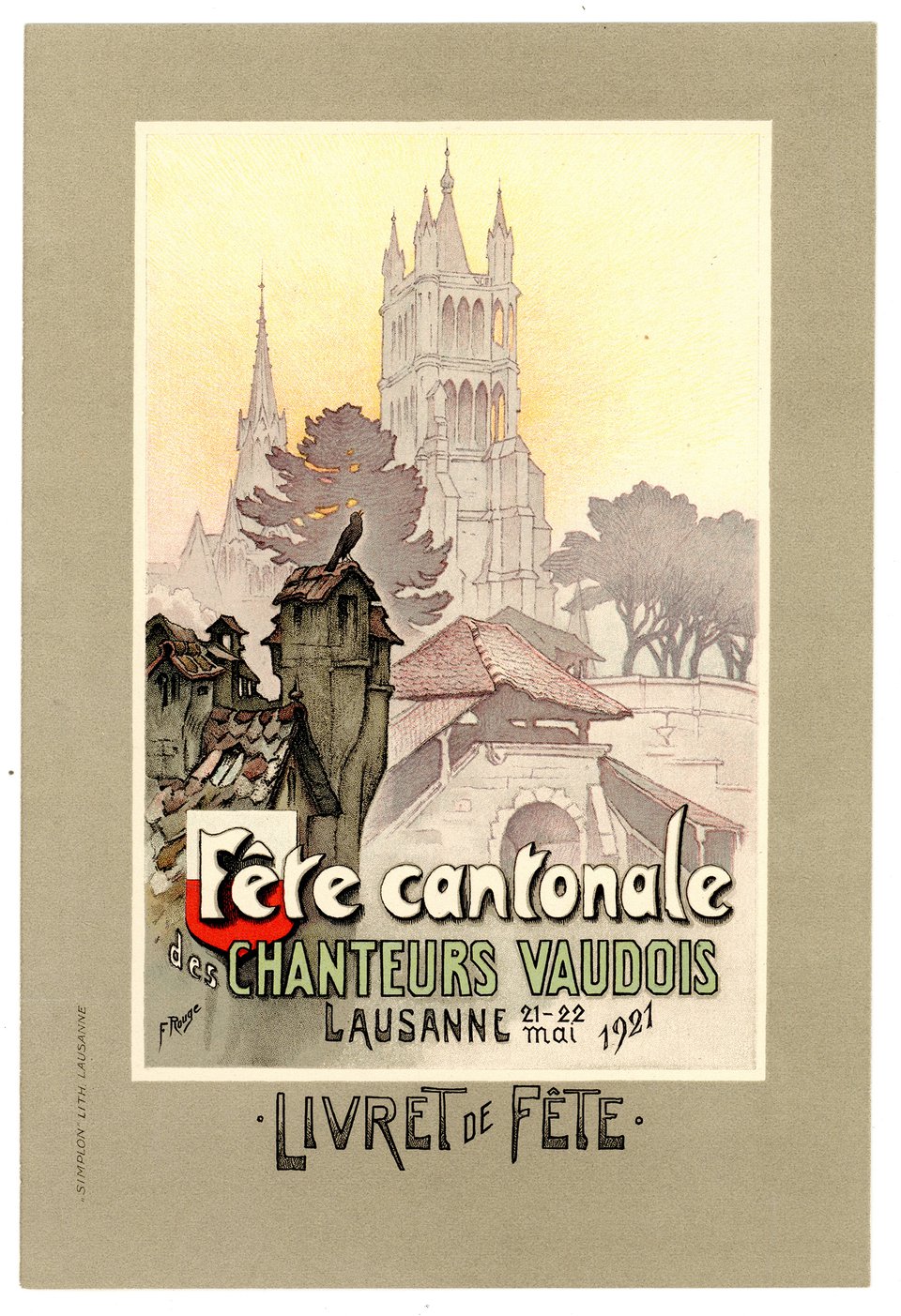Fête cantonale des chanteurs vaudois, Lausanne, livret de fête – Affiche ancienne – Frederic ROUGE – 1921