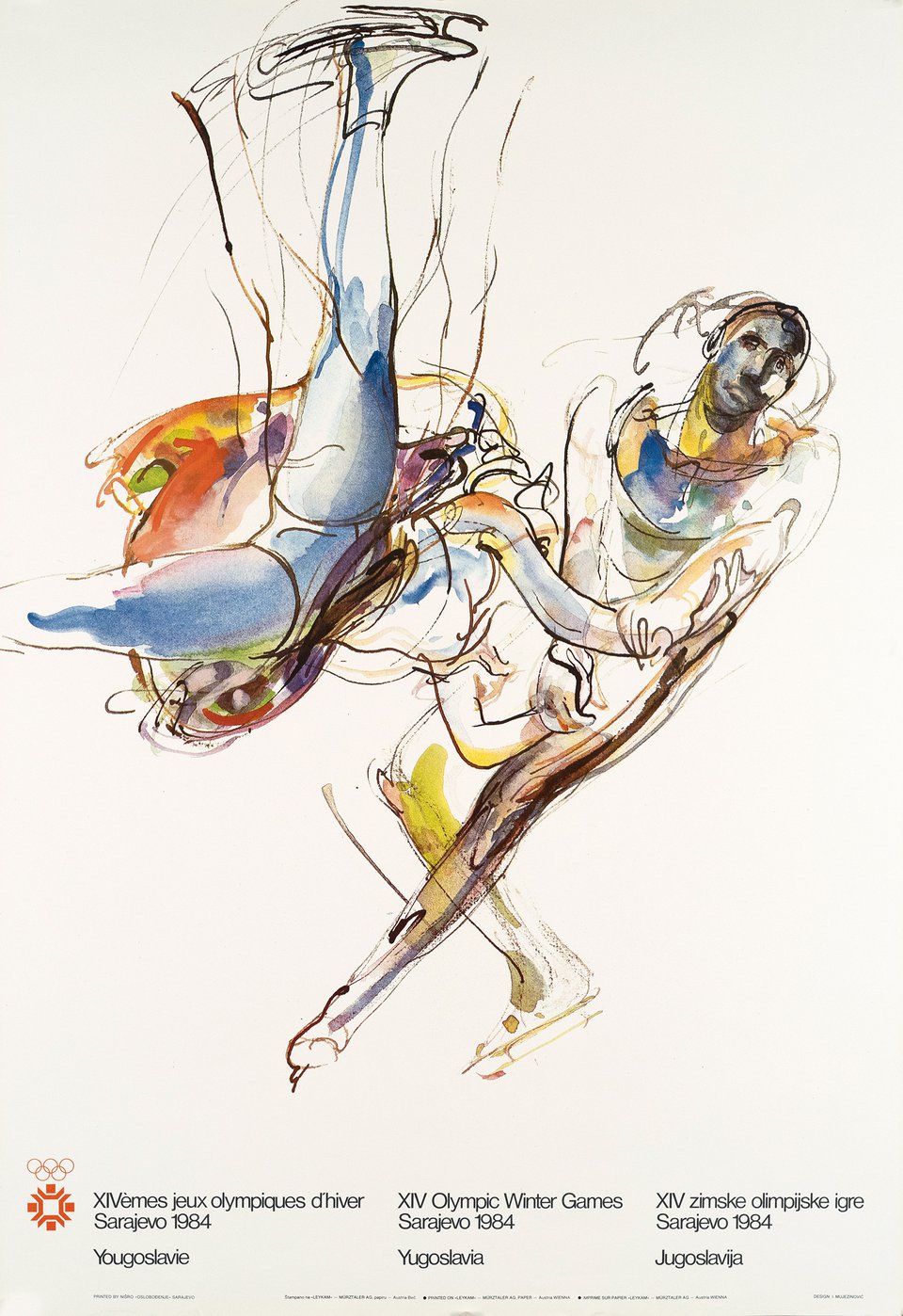 XIVèmes Jeux Olympiques d'Hiver Sarajevo, Yougoslavie – Affiche ancienne – Ismar MUJEZINOVIC – 1984