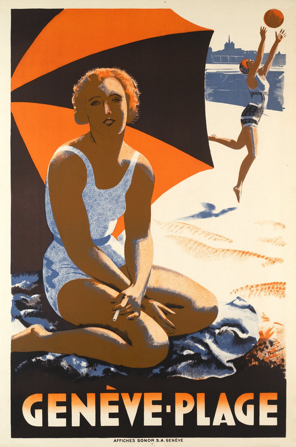 Genève-Plage – Affiche ancienne – Jules COURVOISIER – 1932