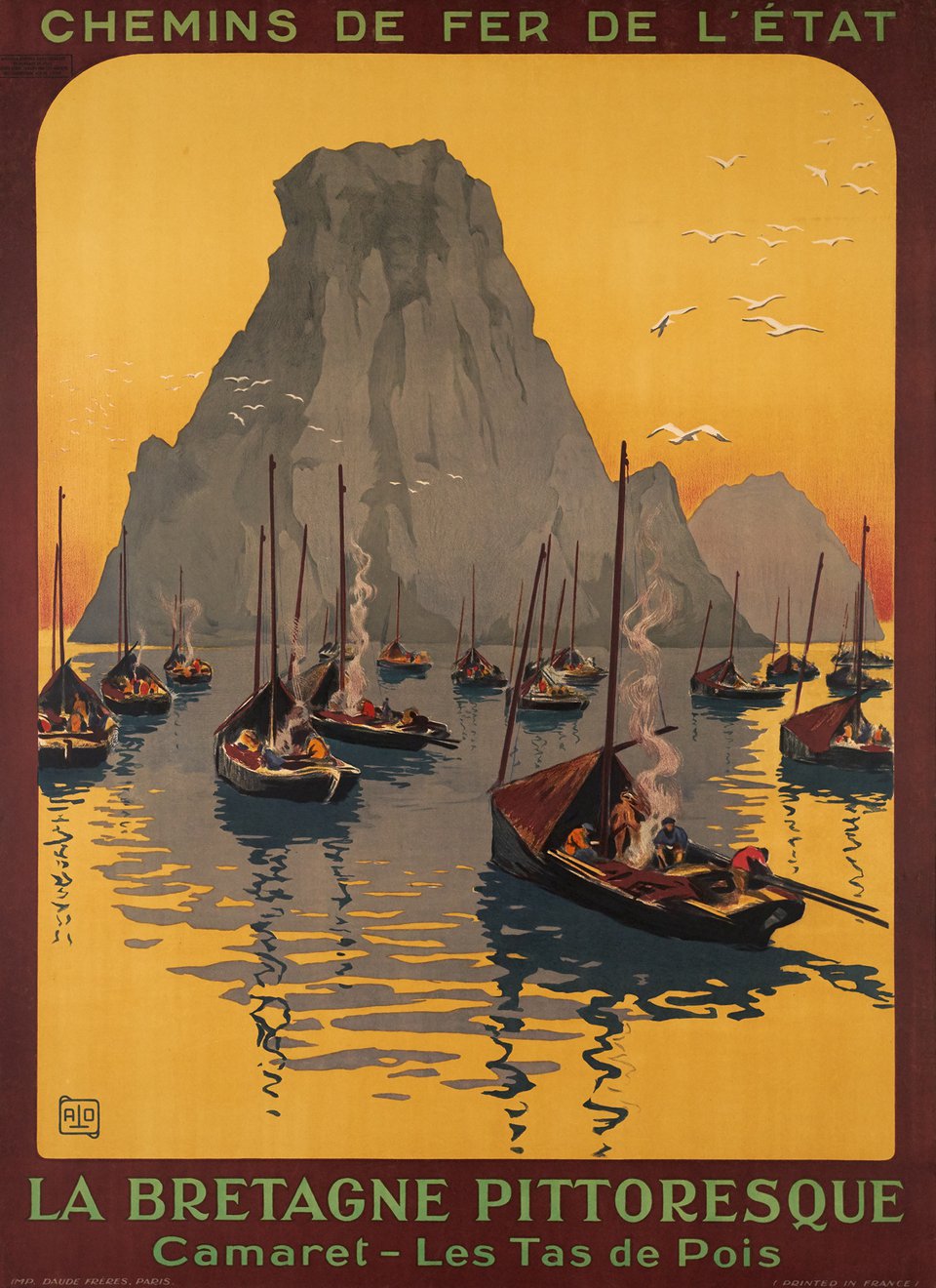 Chemins de Fer de l'Etat, La Bretagne Pittoresque, Camaret – Affiche ancienne – ALO – 1925