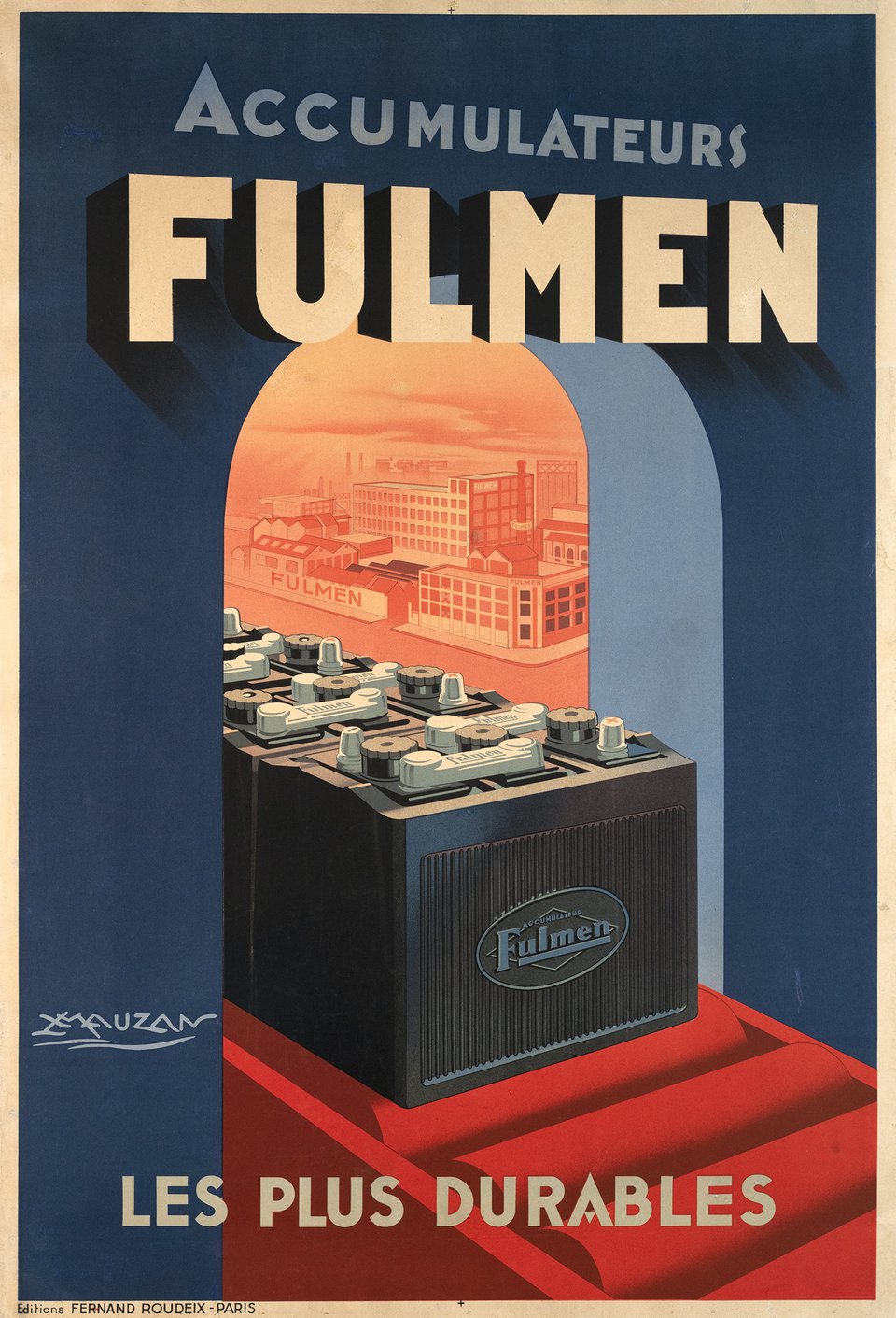 Accumulateurs Fulmen, Les plus durables – Affiche ancienne – Achille Luciano (Lucien) MAUZAN – 1950