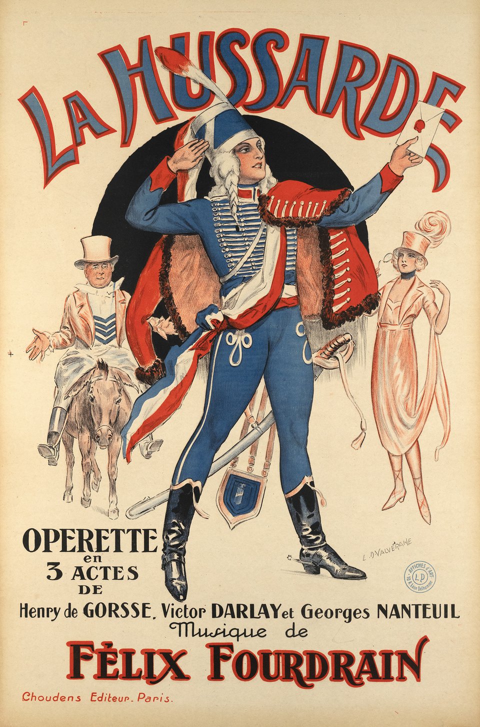 La Hussarde, Opérette en 3 actes – Vintage poster – L. D. VALVÉRANE – 1900