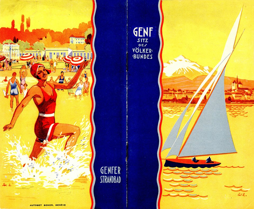 Genf, Sitz des Völkerbundes – Affiche ancienne – Edouard ELZINGRE – 1927