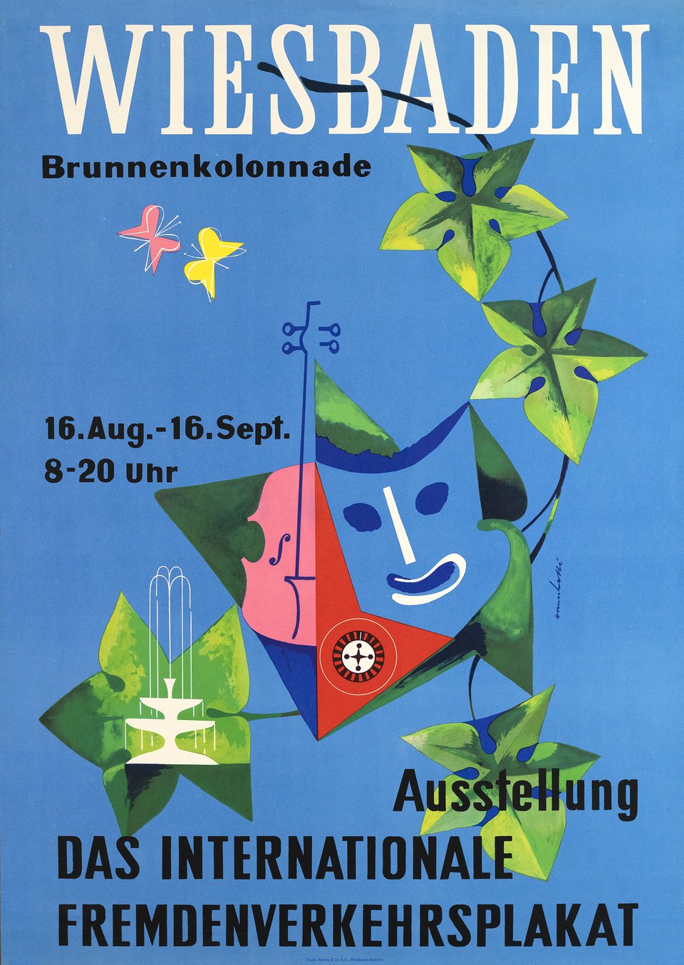 Wiesbaden, Das Internationale Fremdenverkehrsplakat, Ausstellung – Affiche ancienne – ANONYMOUS – 1950