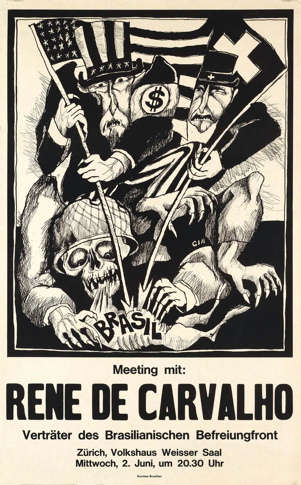 Meeting with: Rene de Carvalho, Verträter des Brasilianischen Befreiungfront – Affiche ancienne – ANONYMOUS – 1975