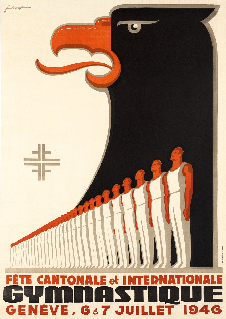 Genève, Fête cantonale et internationale de Gymnastique, Juillet 1946 – Vintage poster – Noel FONTANET – 1946