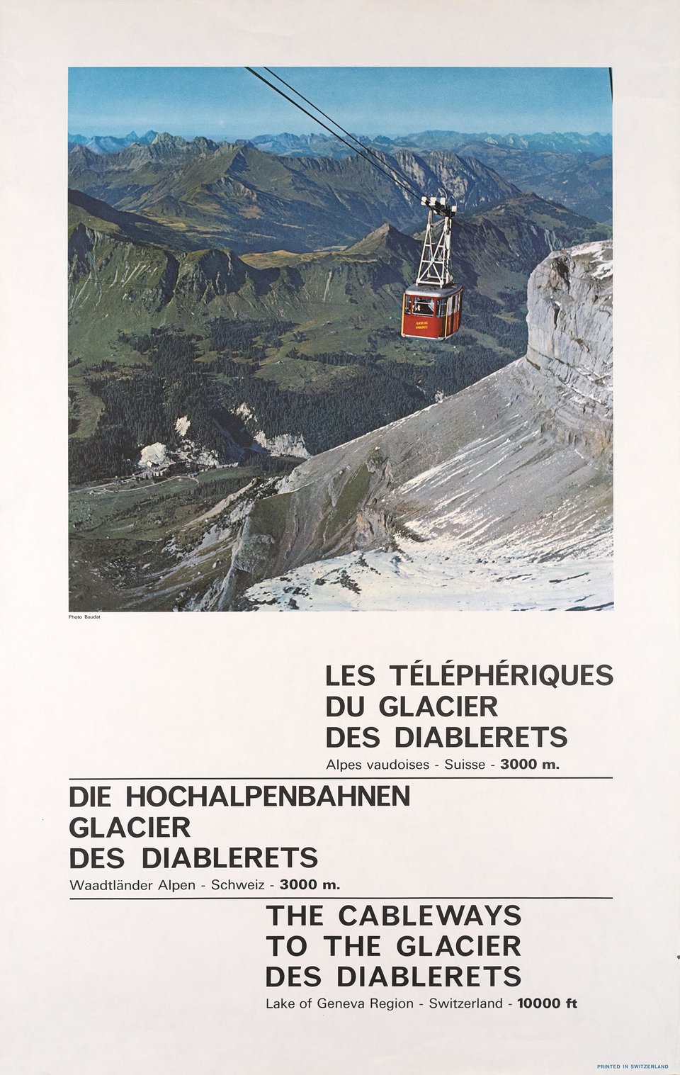 Diablerets, Les Téléphériques du Glacier des Diablerets – Vintage poster – Jean BAUDAT – 1965