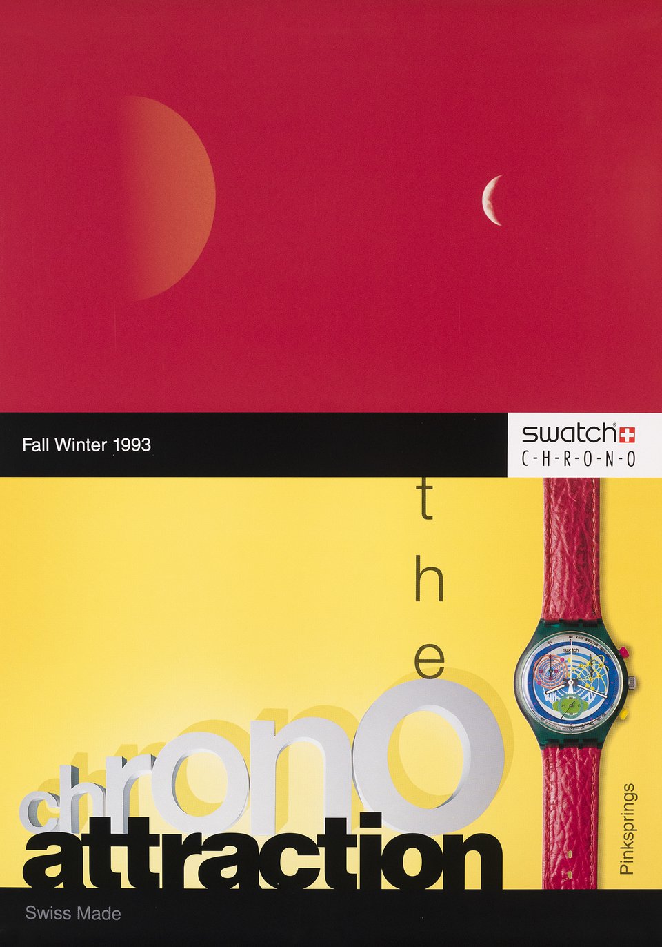 Swatch, The chrono attraction, Pinksprings – Vintage poster – ANONYMOUS – 1993