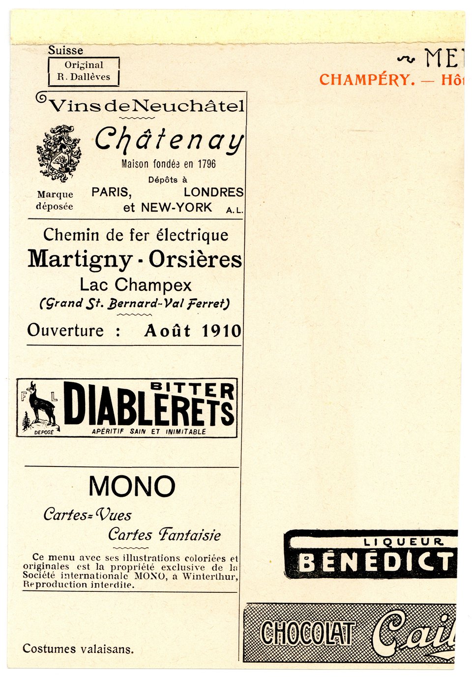 Menu Helvetica, costume valaisan